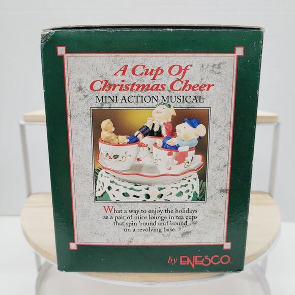 VTG 1994 Enesco Christmas Animated Musical Box Mice Teacups Ride Wish You Merry - Picture 3 of 7
